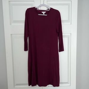 Maroon long sleeve t-shirt dress.